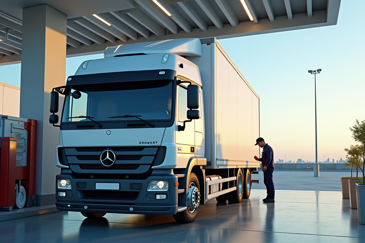 Camion de livraison au service station moderne et propre