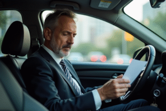 Homme chauffeur de taxi en costume dans la voiture