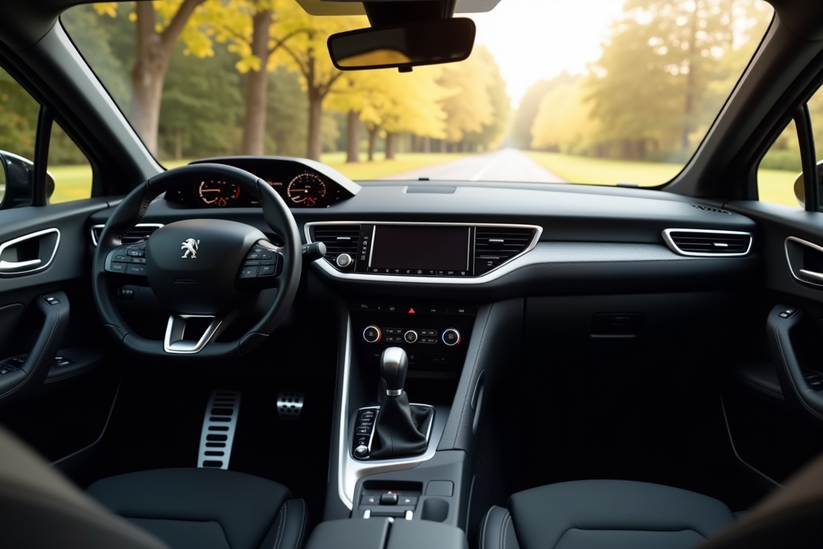 Intérieur du cockpit Peugeot 308 GT avec tableau de bord moderne