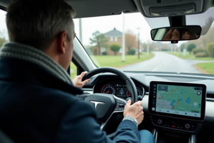 Homme en voiture utilisant l'écran de navigation