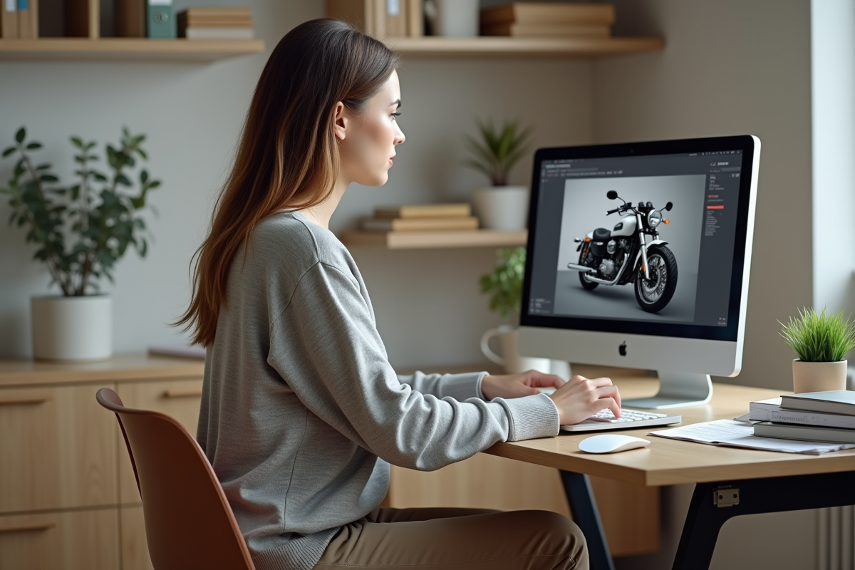 Femme au bureau regardant son ordinateur portable