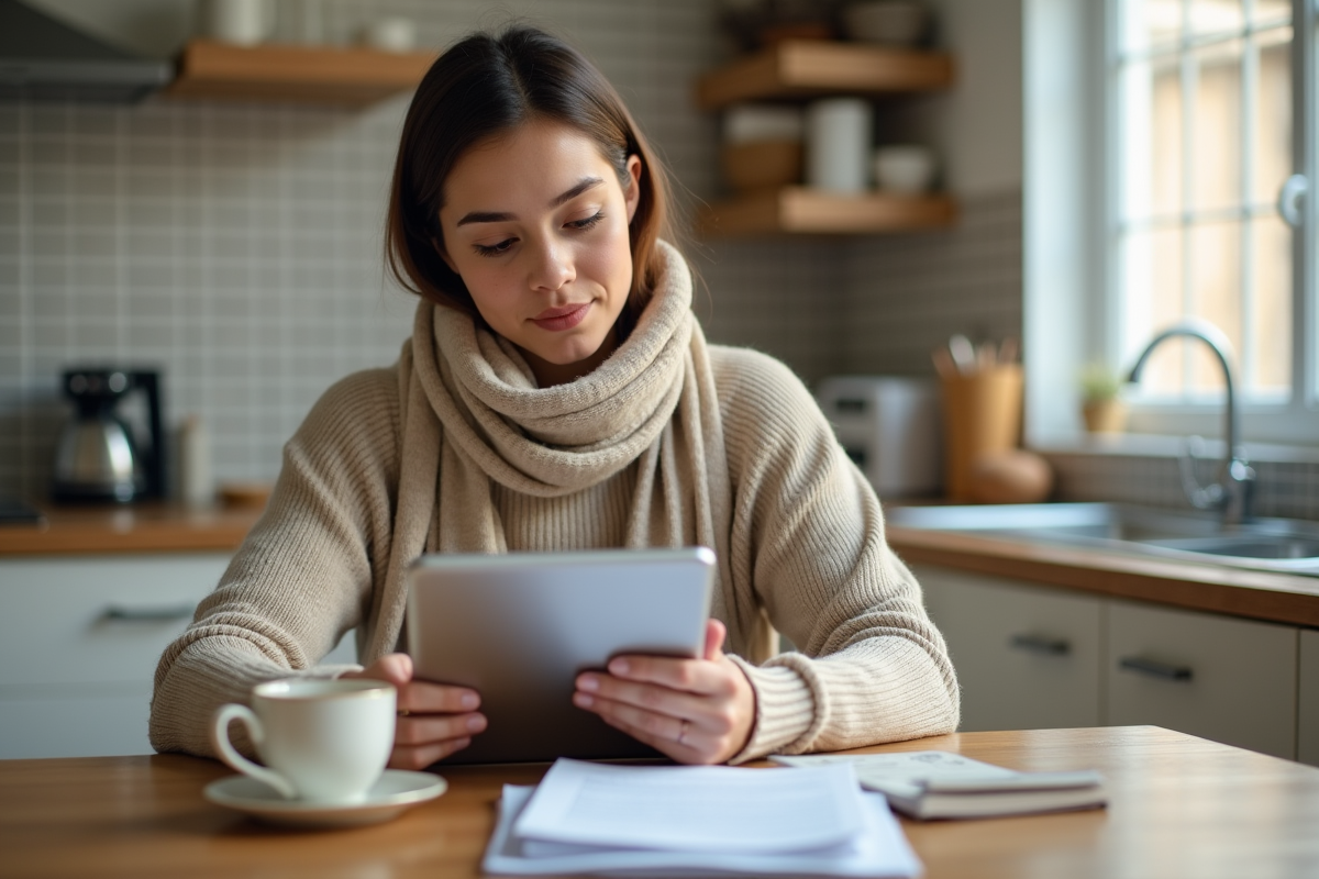 Jeune femme consulte un contrat d