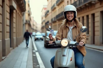 Femme en scooter avec permis dans une ville espagnole