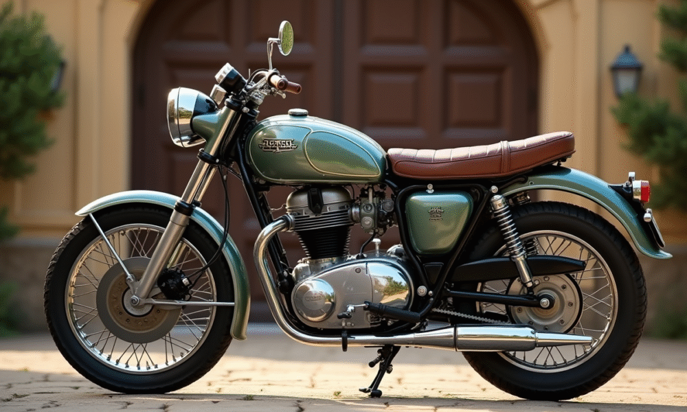 Moto vintage des années 70 avec détails chromés et selle en cuir