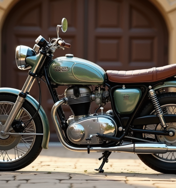 Moto vintage des années 70 avec détails chromés et selle en cuir