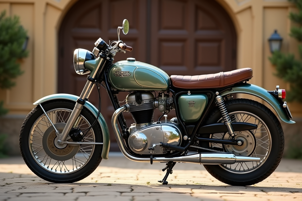 Moto vintage des années 70 avec détails chromés et selle en cuir