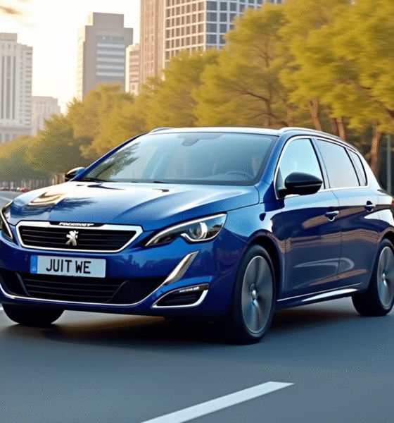 Voiture Peugeot 308 GT en conduite urbaine ensoleillée