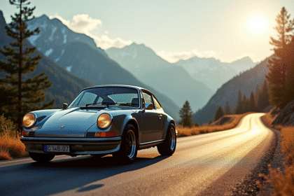 Porsche 911 classique sur une route de montagne ensoleillée